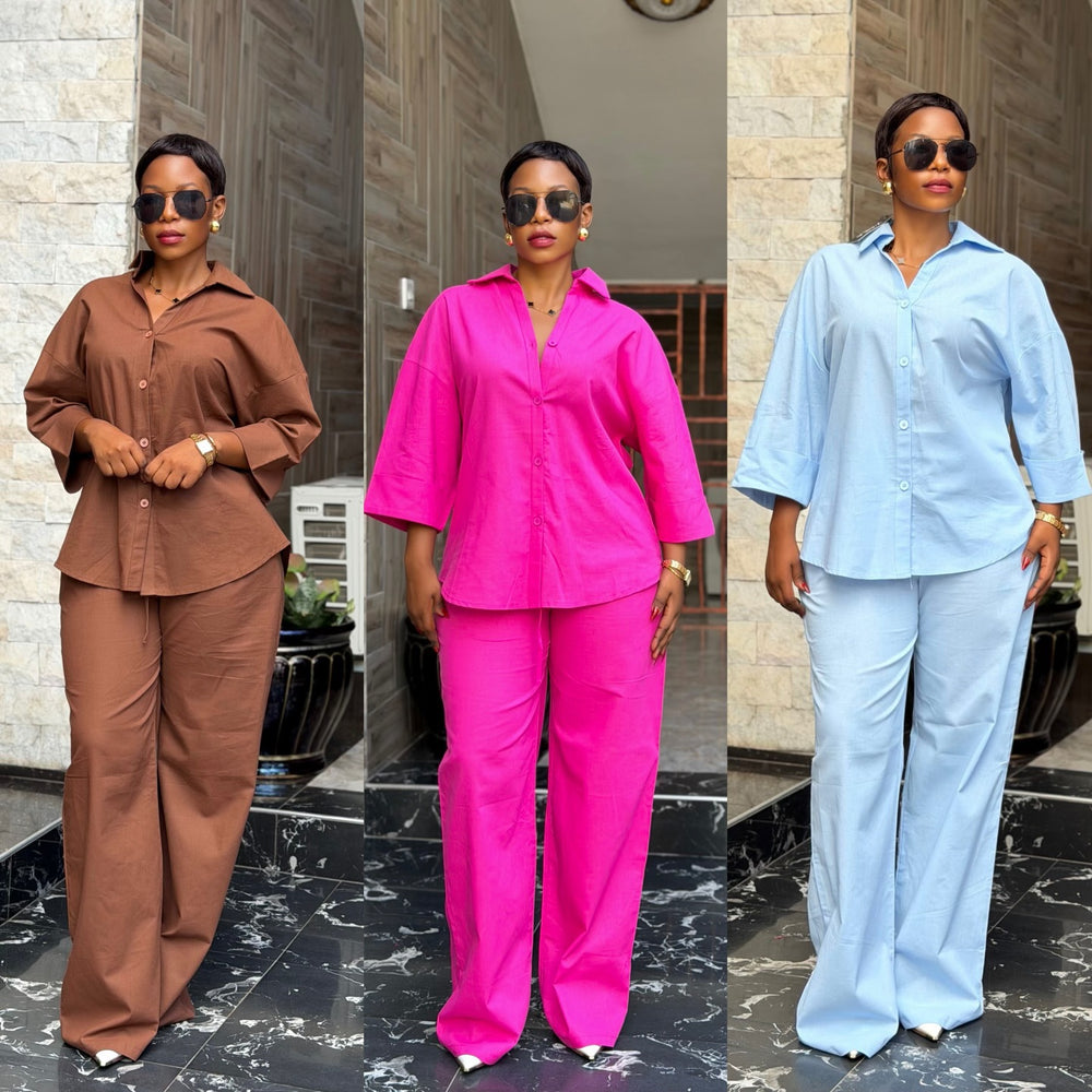 European and american cross-border women's clothing  summer new arrivals: african-style plus size loose fit turn-down collar shirt and wide-leg pants casual set