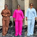 European and american cross-border women's clothing  summer new arrivals: african-style plus size loose fit turn-down collar shirt and wide-leg pants casual set