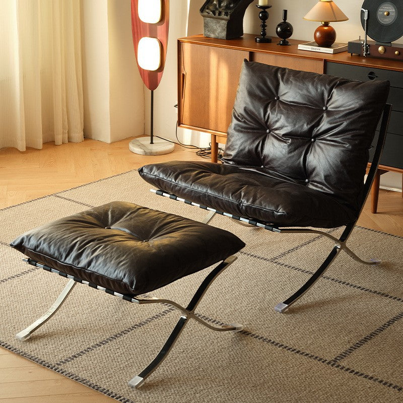Designer living room casual chair medieval style genuine leather retro down single sofa chair oil wax first layer genuine leather