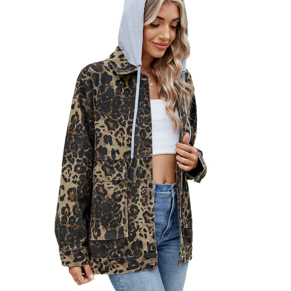 European and american cross-border women's spring new arrivals:  &  washed, versatile, loose-fit leopard print denim jacket/top