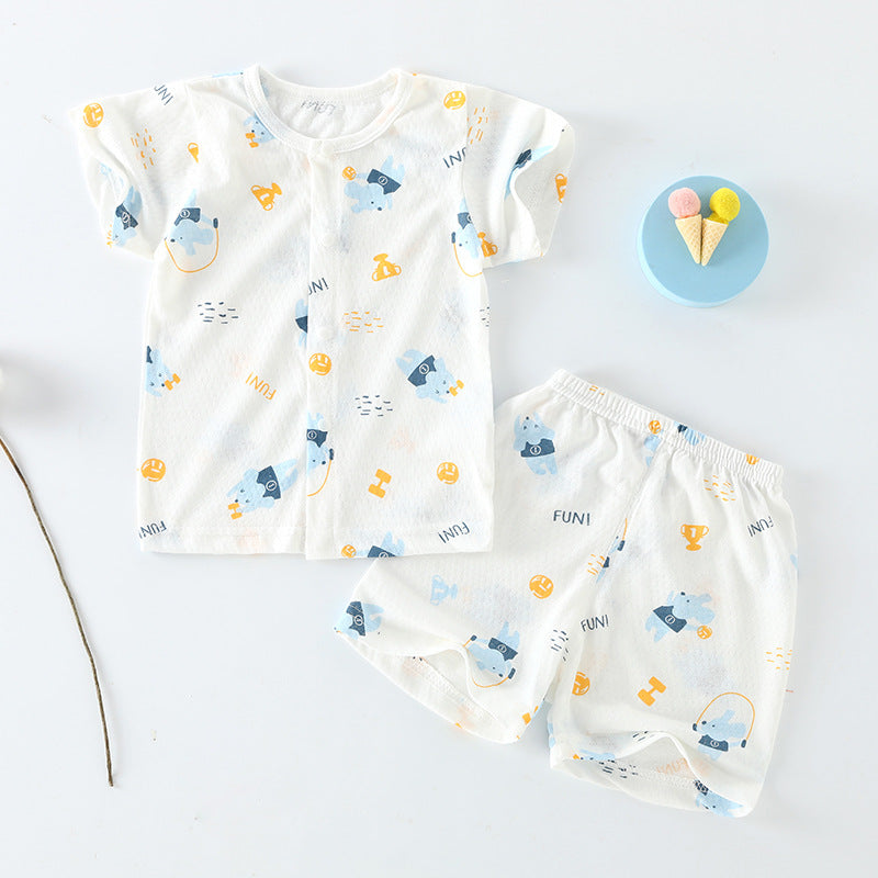 Baby short-sleeve set, pure cotton summer outfit, infant short-sleeve cardigan, newborn loungewear, lightweight children's pajamas