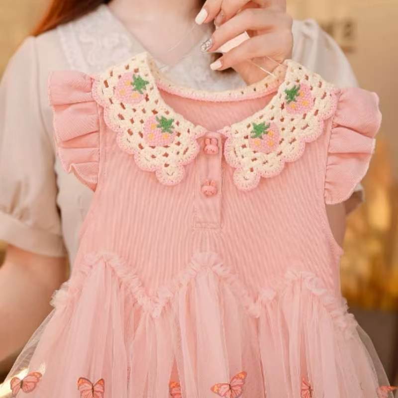 1682 girls' summer new arrival: exquisite embroidered butterfly princess dress - sweet and stylish short-sleeve birthday dress for little girls