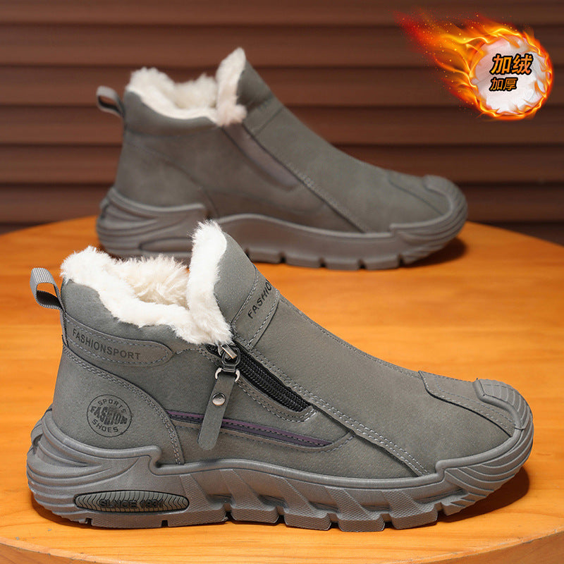 Men's winter slip-ons: new fleece-lined warm cotton shoes, high-top casual sneakers, anti-slip work & safety shoes