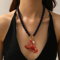 Processed personalized crayfish pendant european and american cross-border seaside necklace for women niche black and white beaded high-end clavicle chain