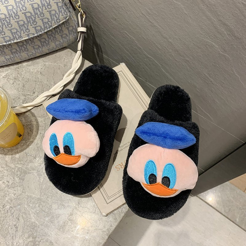 Fluffy slippers 2024 new winter cotton slippers home women's cartoon indoor men's couple home fluffy slippers