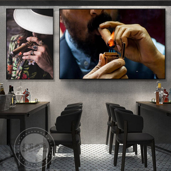 Cigar bar hanging painting American bar high-end club nightclub box wall decoration painting whiskey tobacco and alcohol shop mural