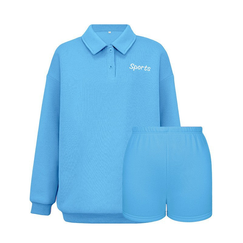 Embroidered LOGO long-sleeved pullover trendy fleece sweater two-piece set women's European and American autumn new fashion sweater