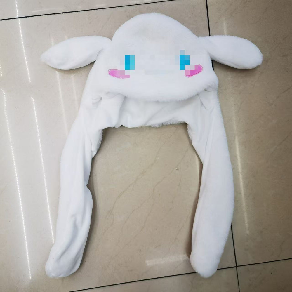 Tiktok viral cute plush bunny hat - squeeze the ears to make them move! light-up airbag beanie for warmth and cold protection