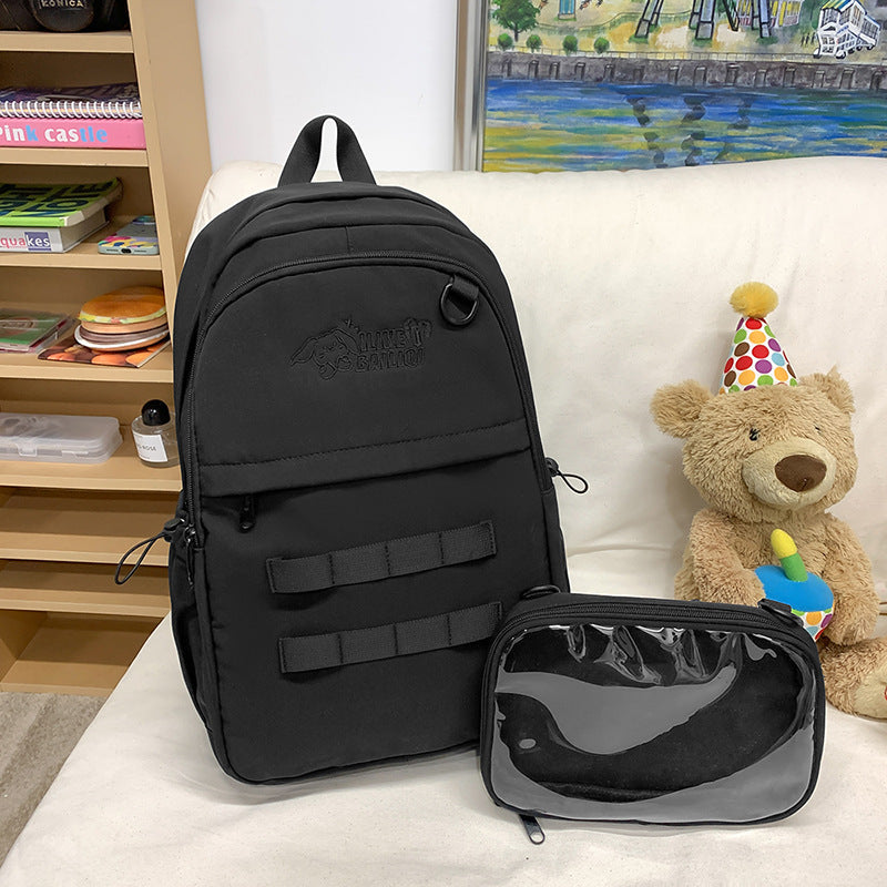 Junior high school and college student backpack, versatile and minimalist solid color backpack, large capacity detachable two-way diy trendy bag
