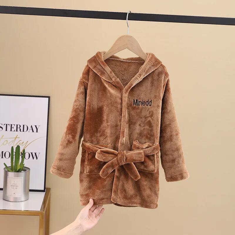 Kids bathrobe coral velvet spring & fallwinter children's bath towel baby boy pajamas boys and girls nightgown home clothes trendy
