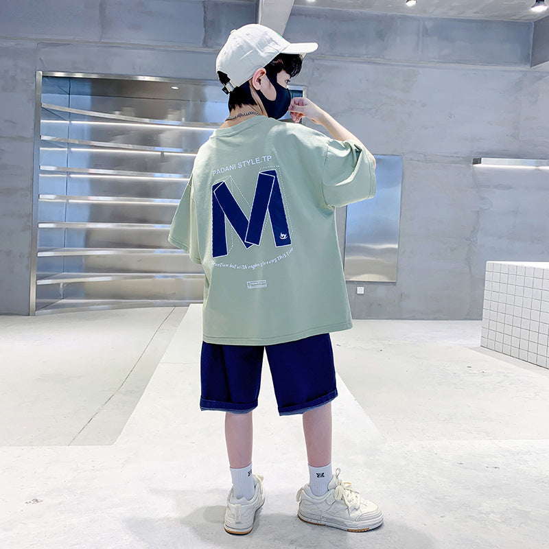 Boys' summer outfit : new stylish mid-to-large size short-sleeve t-shirt, cool and trendy summer clothes for boys
