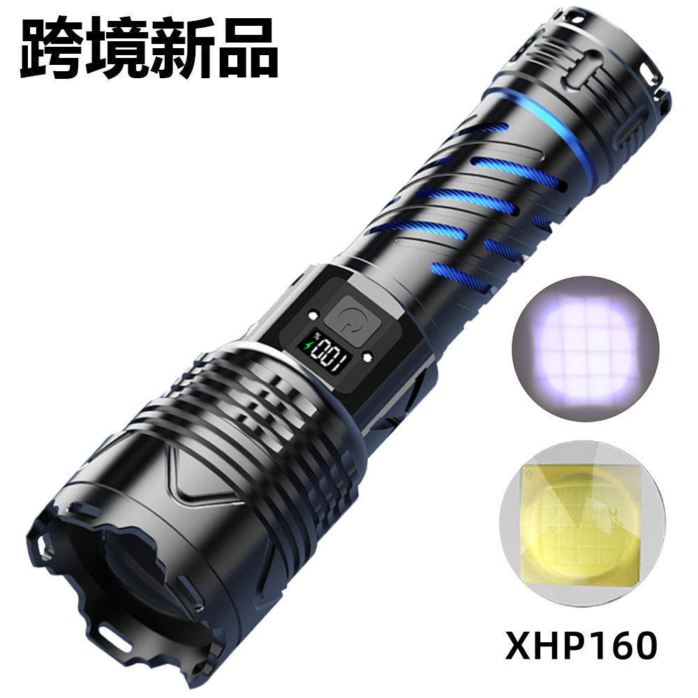 Best-selling multi-function strong light P160 flashlight patrol outdoor hand pressure high power convenient telescopic focusing flashlight