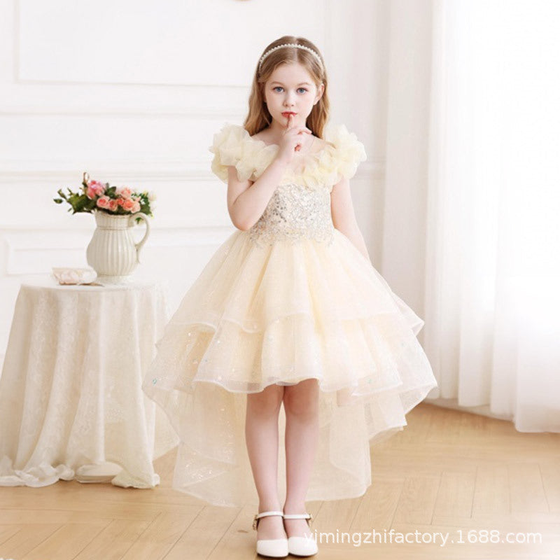 Flower girl wedding dress evening dress tail girl catwalk princess dress fashion little girl birthday tutu cross-border in stock