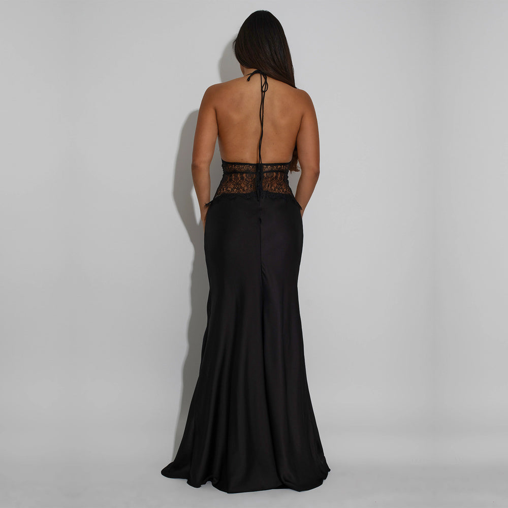 C7546 cross-border   fashion women's sexy lace v-neck patchwork backless dress