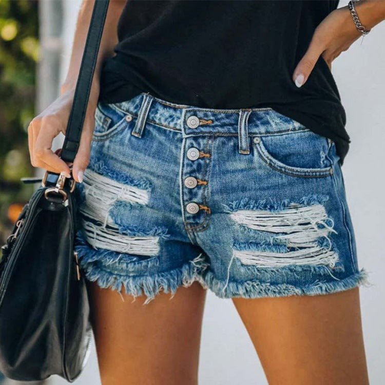 European and american cross-border women's fashion:  us classic independence day flag print  denim distressed shorts for women