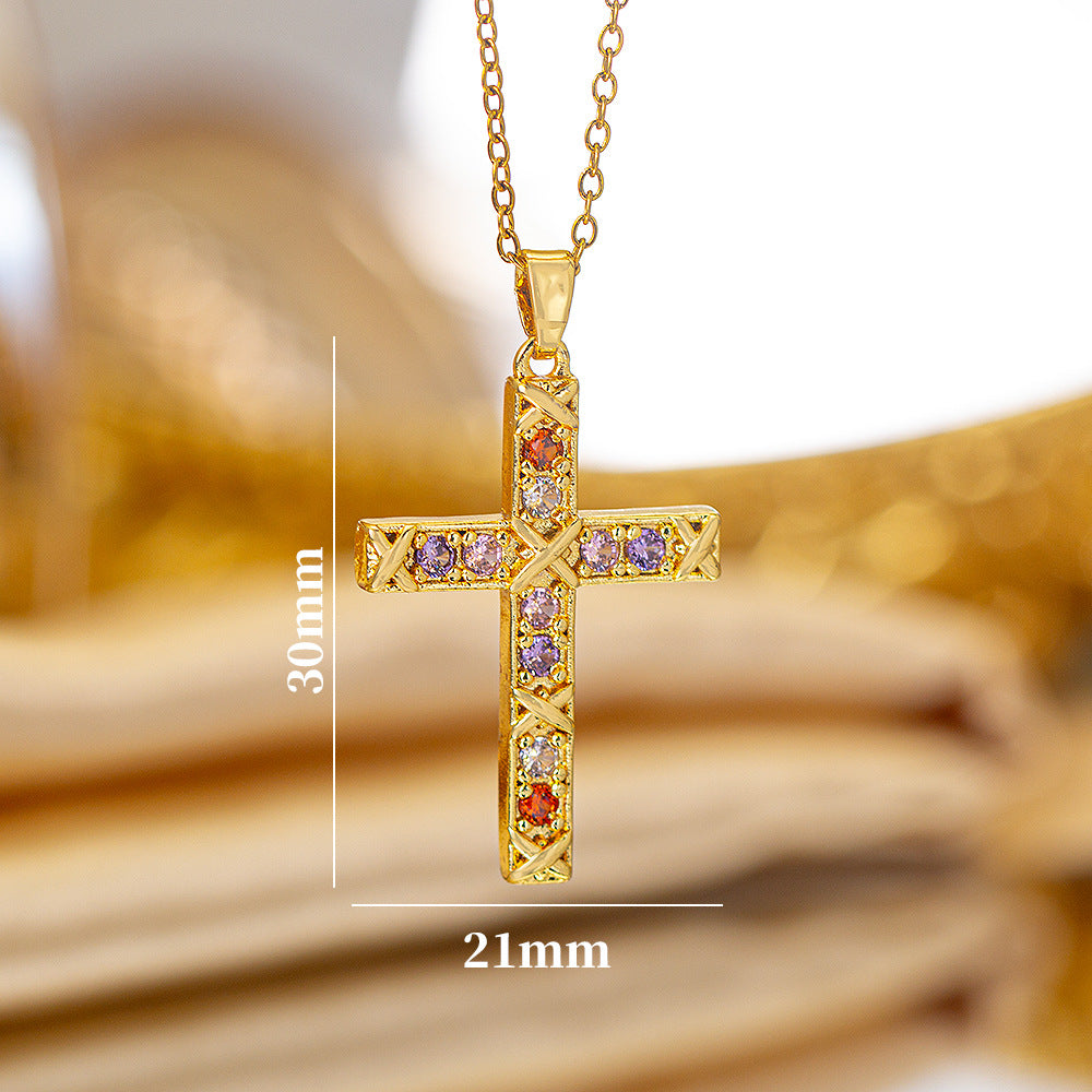popular copper micro-embedded accessible luxury cross necklace for women fashioneasiest for matchelegant non-fading clavicle chain jewelry