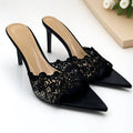 2026 summer huizhou european and american pointed-toe stiletto lace high heel slippers, single strap champagne fashion outdoor sandals