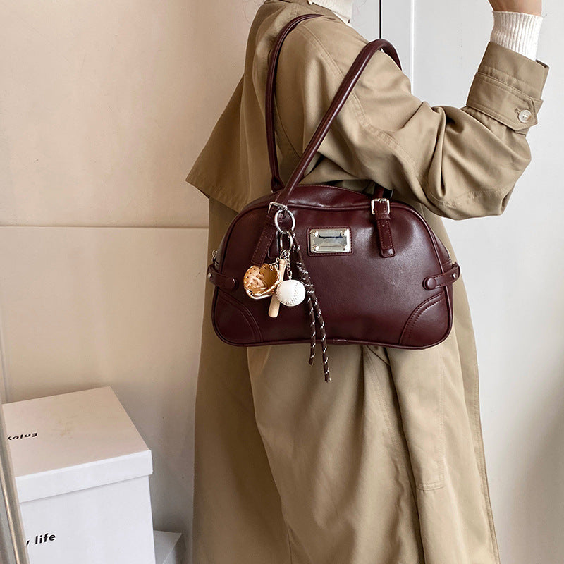 Cross-border high-end large-capacity bowling handbag women's 2025 new fashion texture shoulder bag handbag