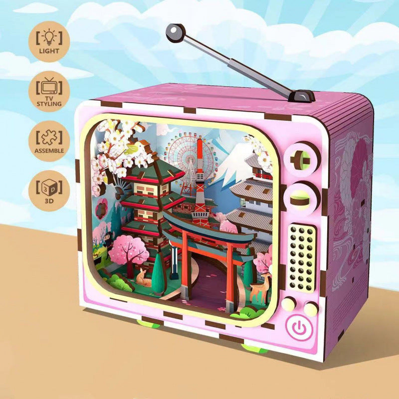 Cross-border export  tenon and mortise TV wooden exquisite ornaments lighting attractions architectural puzzle toys