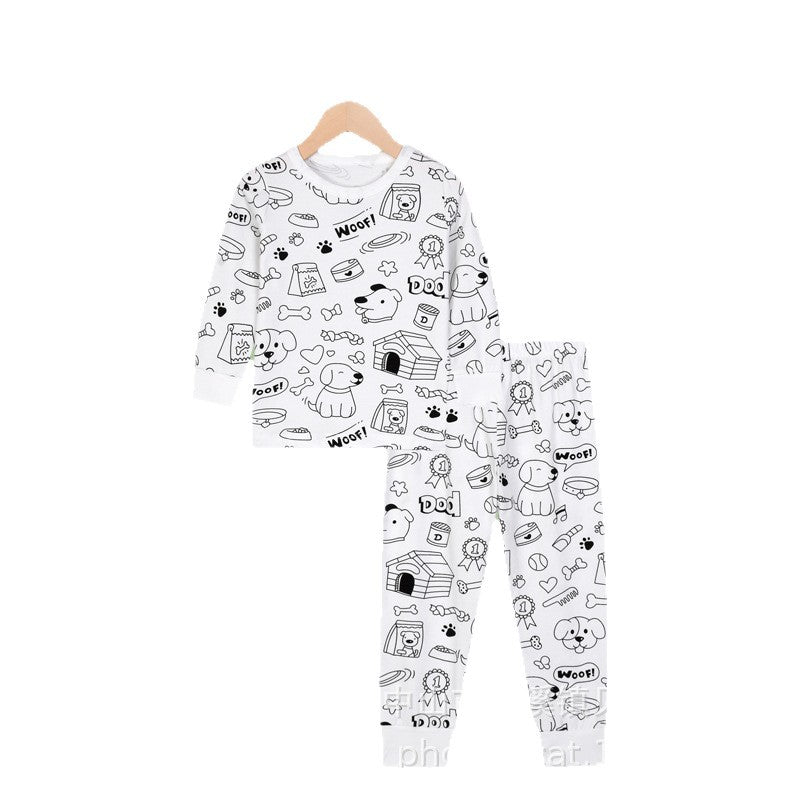 Graffiti kids pajamas boys and girls home clothes suit youth autumn clothes long johns thin close-fitting intimates wholesale