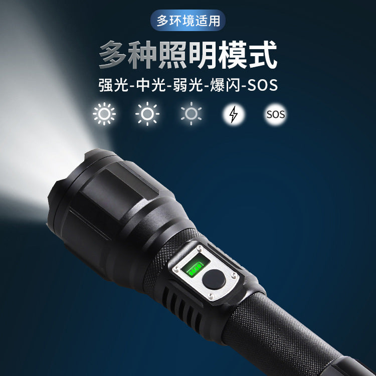 Cross-border new HXP360 strong light zoom power display Type-c port output 160 multi-function LED flashlight