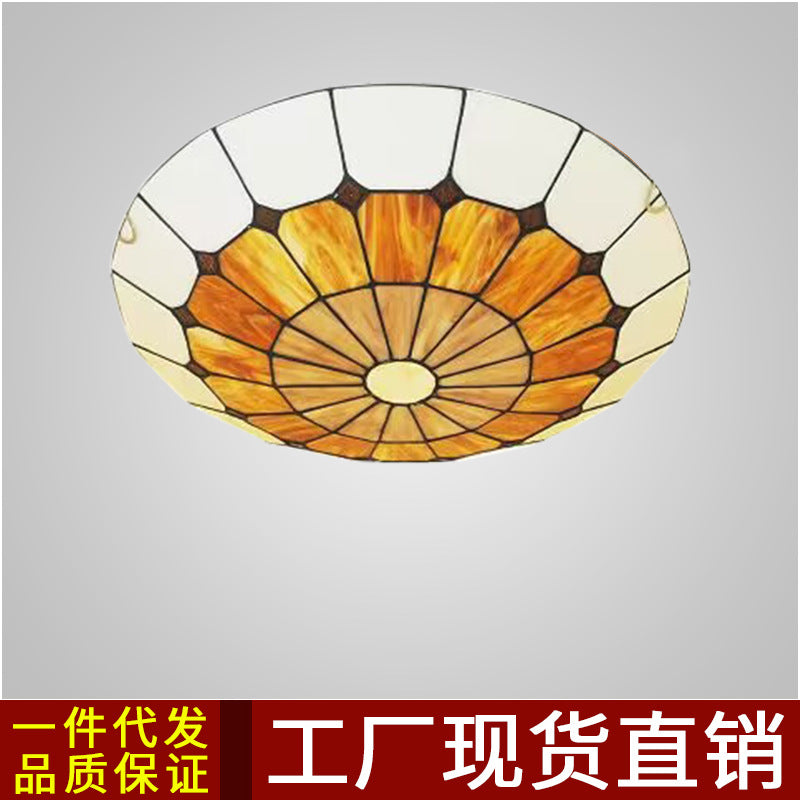 Tiffany art glass round ceiling lamp European style simple living room bedroom study dining room corridor decorative lamp