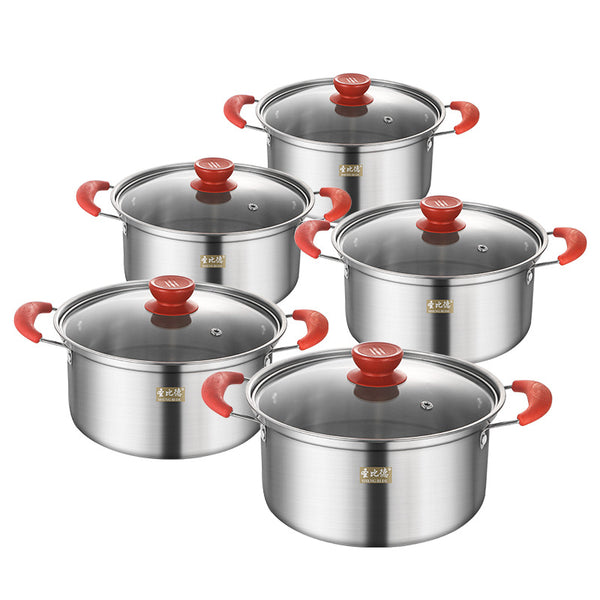 Cross-border stainless steel soup pot set 10-piece set South East Asia kitchen cooking pot set Soup pot wholesale potset
