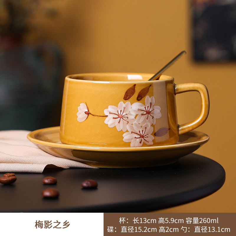 Nordic retro underglaze ceramic coffee cup exquisite afternoon tea milk gift cup and saucer set mug