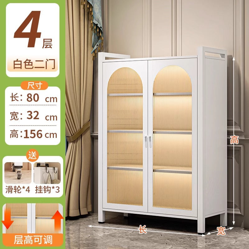 Steel bookcase with door kids bookshelf floor-standing dust-proof storage cabinet living room display cabinet iron art storage rack storage cabinet