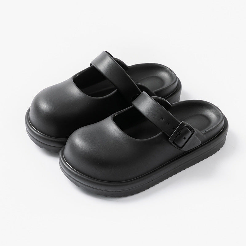 Women's Mary Jane hole shoes summer college simple versatile Birkencool slippers home wear solid color bag head slippers