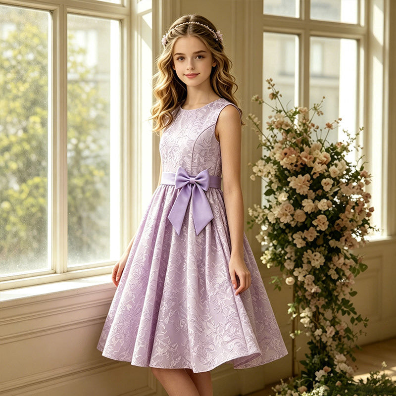 European and american style teen girls' formal dress - embroidered gold thread sleeveless vest dress - a-line silhouette - slim fit - sizes 13y-16y - in stock