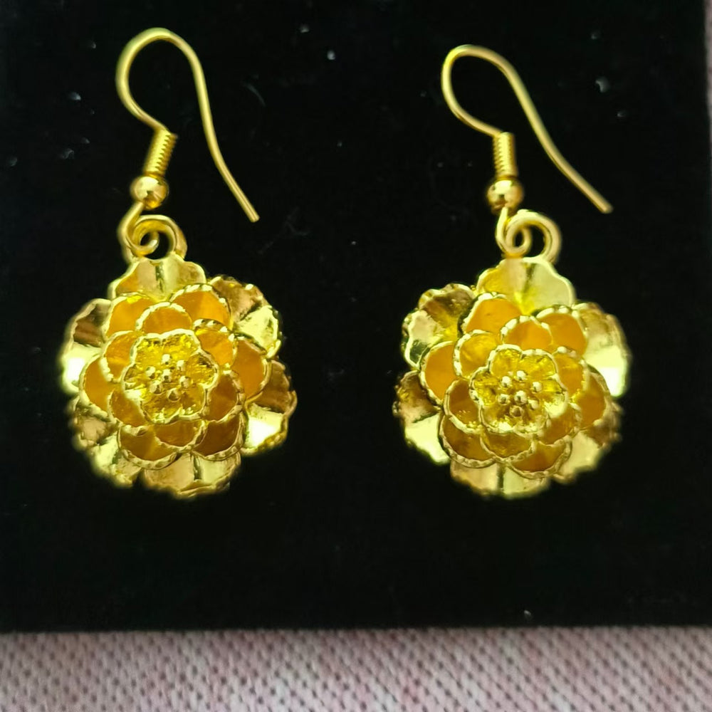 Vietnamese gold flower ear hooks brass gold-plated ethnic style earrings earrings for women live broadcast hot source wholesale