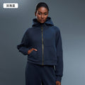 Women's fall/winter hooded cardigan sweatshirt - fleece lined, warm, zip-up jacket - age-defying, loose fit, casual activewear top d25130