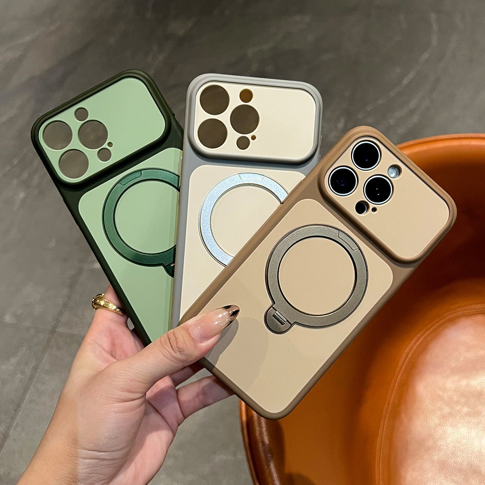 Suitable for contrasting color skin feel rotating magnetic holder apple 17 mobile phone case iphone18promax anti-fall hard case 16