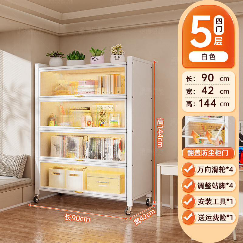 Steel dust-proof bookcase crevice bookshelf living room vertical cabinet with door locker bedroom narrow cabinet floor storage cabinet