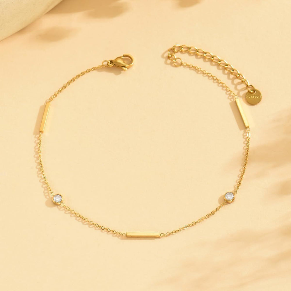 European and american style gold-plated diamond-accented minimalist long anklet for women - ins-inspired cool stainless steel geometric round zircon foot jewelry