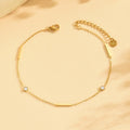 European and american style gold-plated diamond-accented minimalist long anklet for women - ins-inspired cool stainless steel geometric round zircon foot jewelry