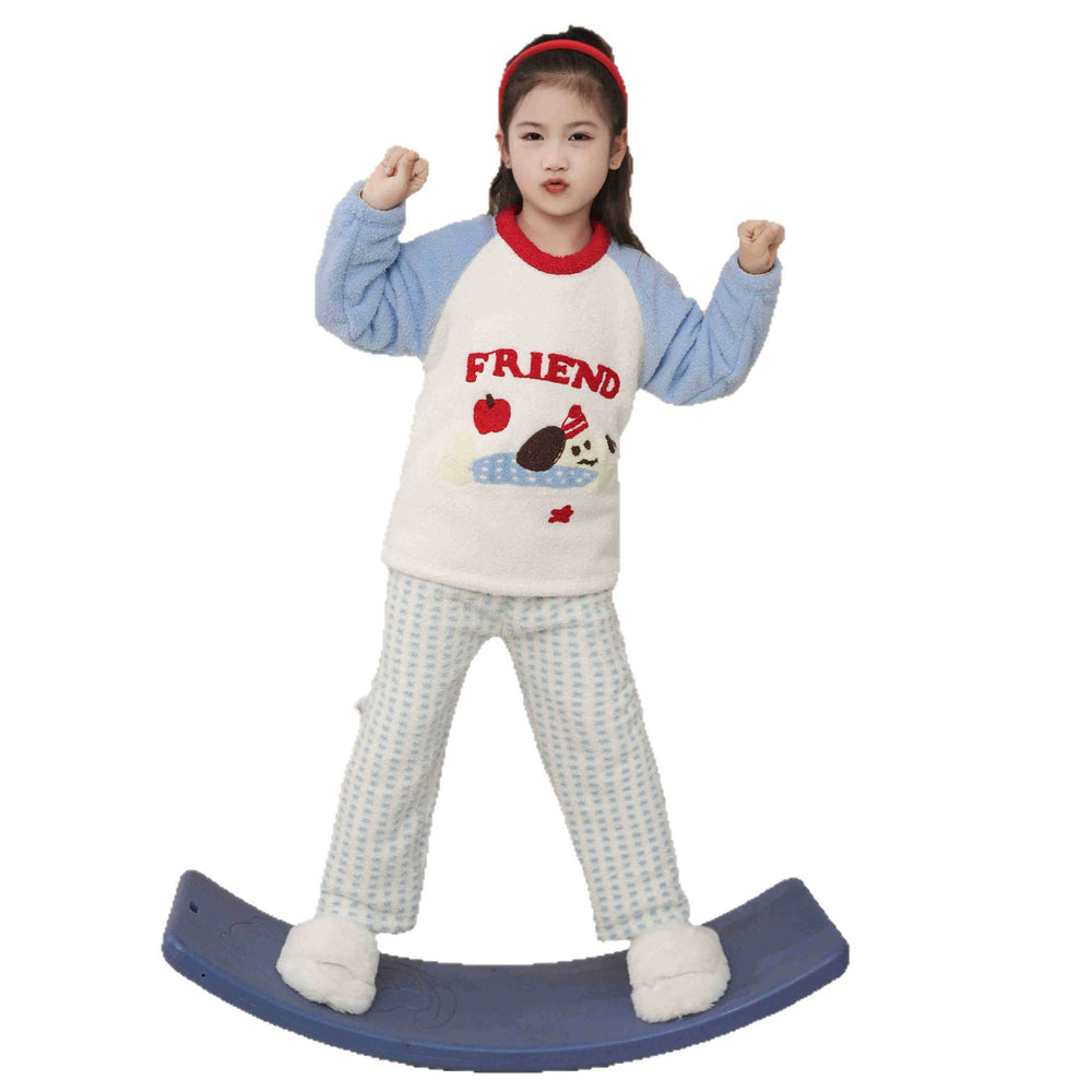 Girls' pajamas: warm, thickened, half-fleece long-sleeve loungewear set for girls (mid-to-large size), autumn/winter, trendy style