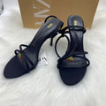 Za women's shoes: new summer 2025 collection - black strappy heeled sandals with rhinestone cherry charm, breathable and casual for outdoor wear