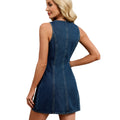 Fashion cross-border foreign trade  independent station summernew arrivalelegant denim pure colorv neckilm slim dress