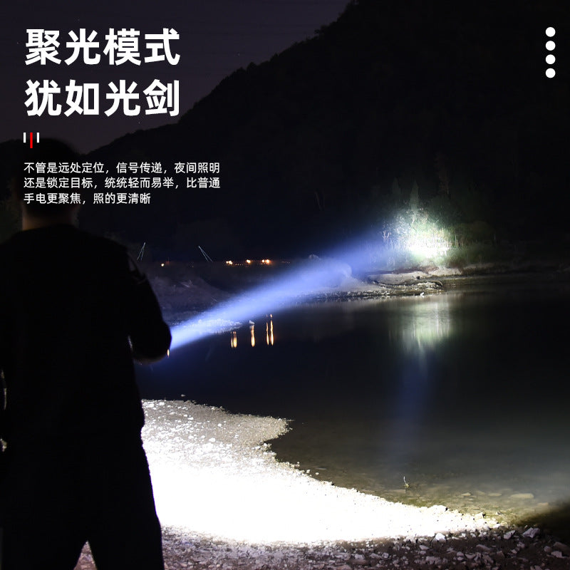 Cross-border new XHP70 strong light telescopic zoom battery display Type-c rechargeable LED outdoor flashlight