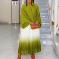 C8610 african plus size women's spring new fashion tie-up batwing sleeve top and gradient color midi skirt two-piece set