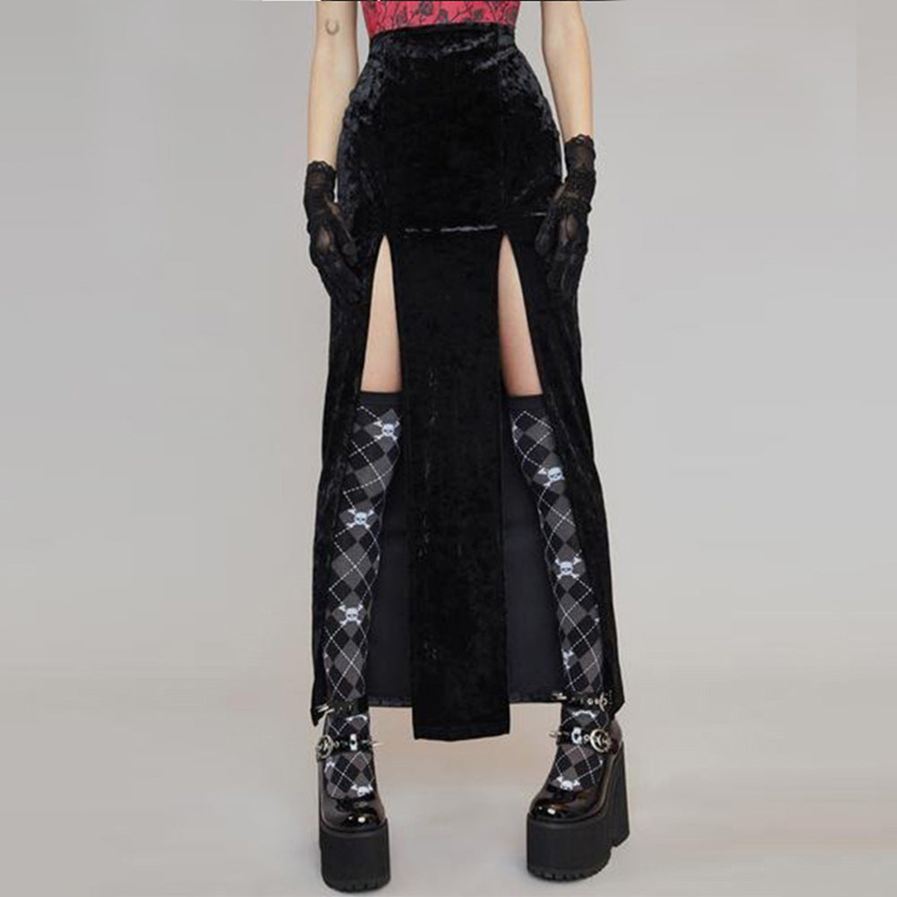 fall/winter new arrivals: export-quality european & american streetwear - rock 'n' roll sexy slit midi skirt for halloween