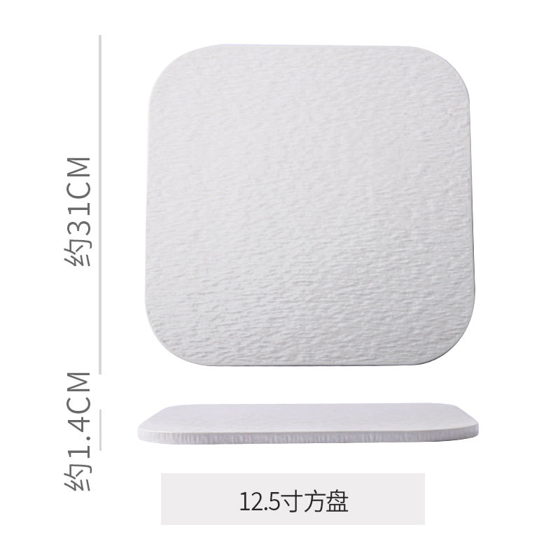 Stone-textured round ceramic plate, suitable for western-style steak, high-end cakes, dim sum, sushi, desserts, and pastries