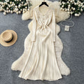 Xiaoxiangfengclassyfashionable doll collar long sleeves metal buckle waist knittingdress female autumslimming look long skirt