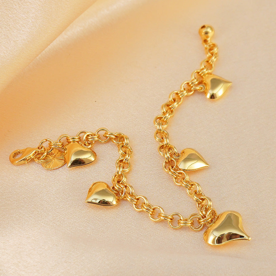 Women's 24k gold-plated copper bracelet - heart-shaped arabian style charm bracelet, everyday wear brass material