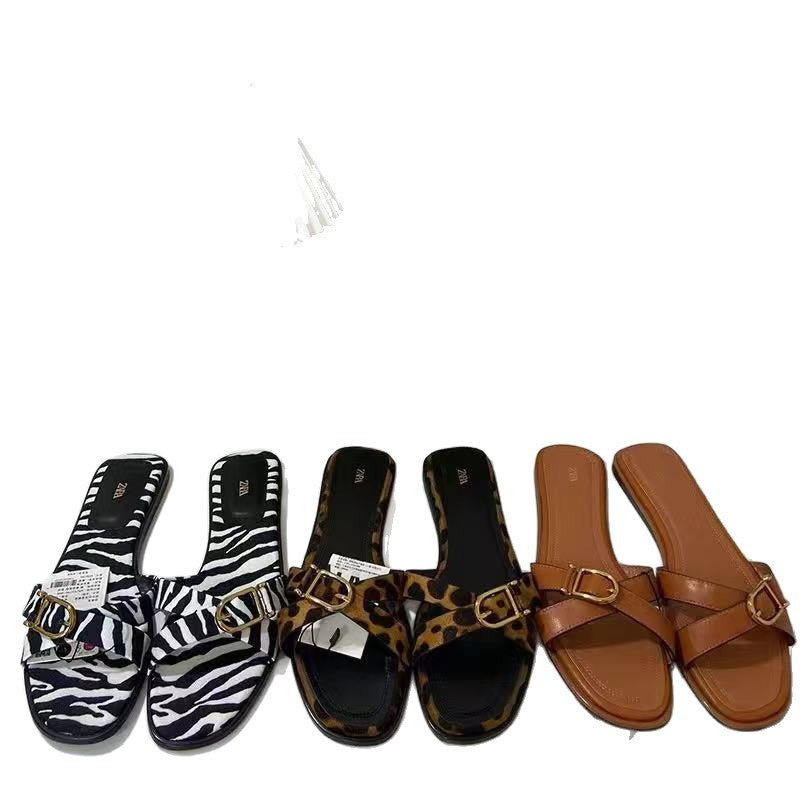 Za women's flat sandals - 2024 spring/summer new arrivals: stylish, versatile color block crossover strap french-style low-cut mules