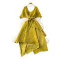 Fashionable v neckstereopatchwork strap waist asymmetrical pleated dress women's celebrity fashionable dress