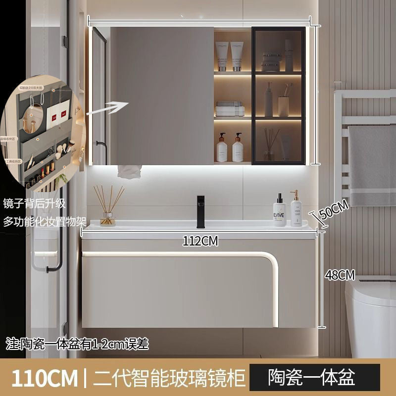[Customized] Side storage bathroom cabinet ceramic integrated hand wash basin bathroom solid wood bathroom cabinet combination