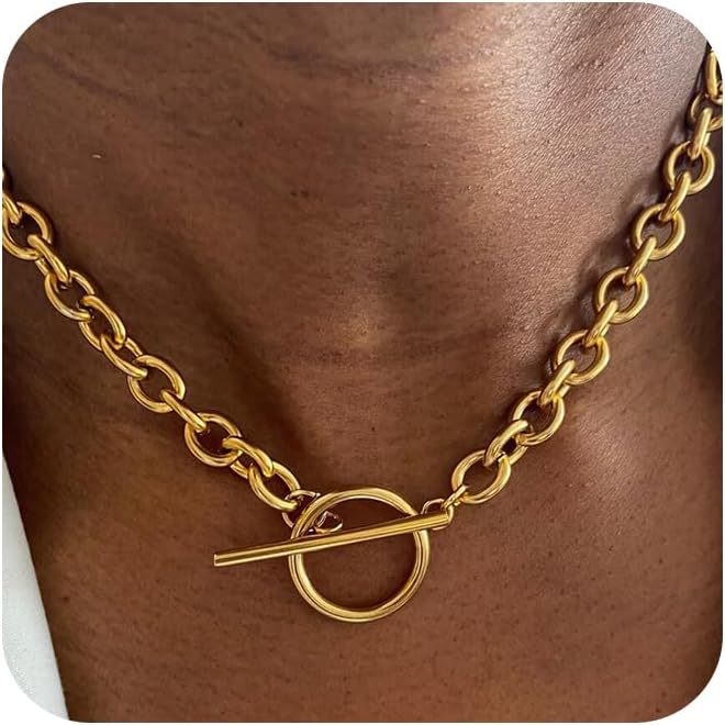 Amazon cross-border hot-selling jewelry stylish thick chain necklace fashion street style fashion ot buckle can be stacked clavicle chain
